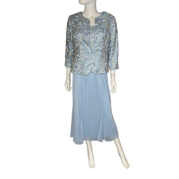 Alex Evenings Women's Embroidered Jacket & Dress for Wedding Guest Light Blue - Picture 2 of 15